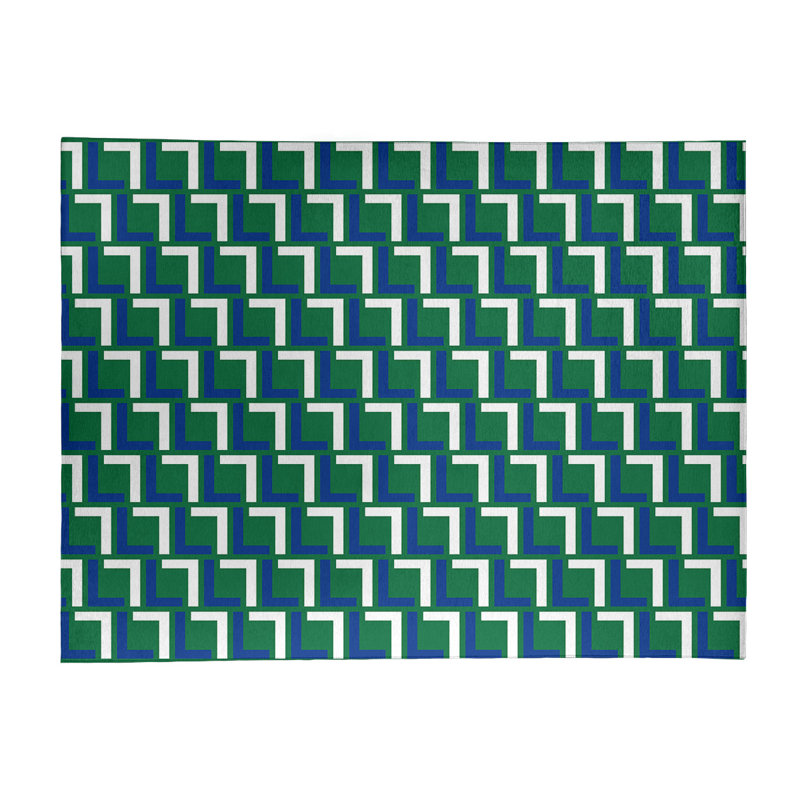 Tapis géométrique vert / bleu / blanc, Rectangle 9 pi x 12 pi