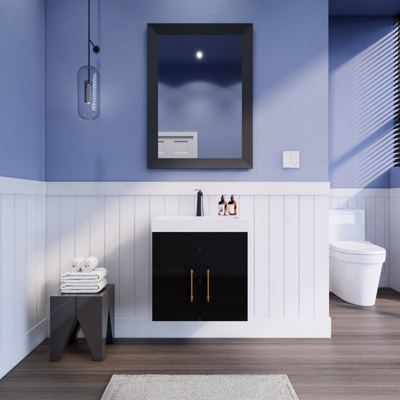 Deba 23.62'' Single Bathroom Vanity with Acrylic Top, Gloss Black
