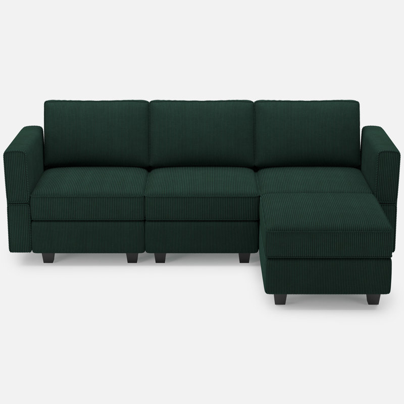 Corduroy 3-Seat Couch Modular Small Sofa, Comfy Upholstered Sofa For Living Room, Apartment, Office, Green Corduroy