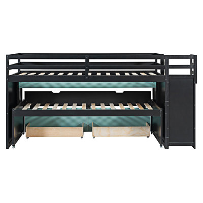 Lit mezzanine multifonctionnel avec bureau coulissant et lit gigogne