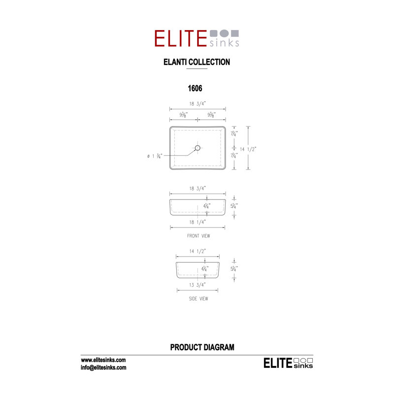 Elanti 15.5'' White Ceramic Rectangular Bathroom Sink