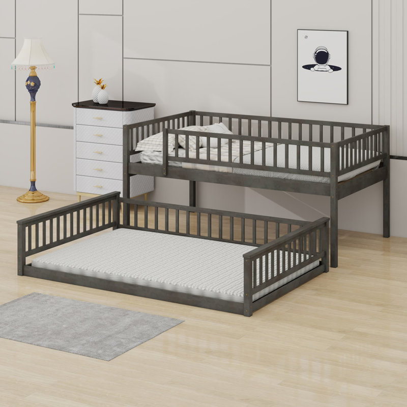 Bunk Bed With Ladder And Guardrails, Gray