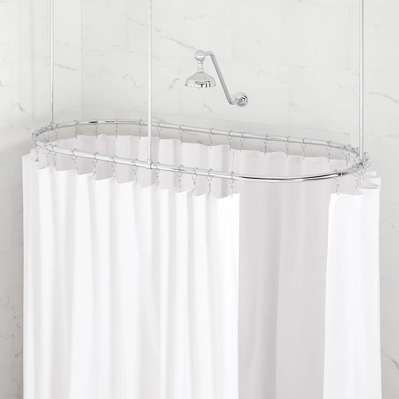 60" Brass Oval Shower Rod Enclosure with Ceiling Supports, Chrome