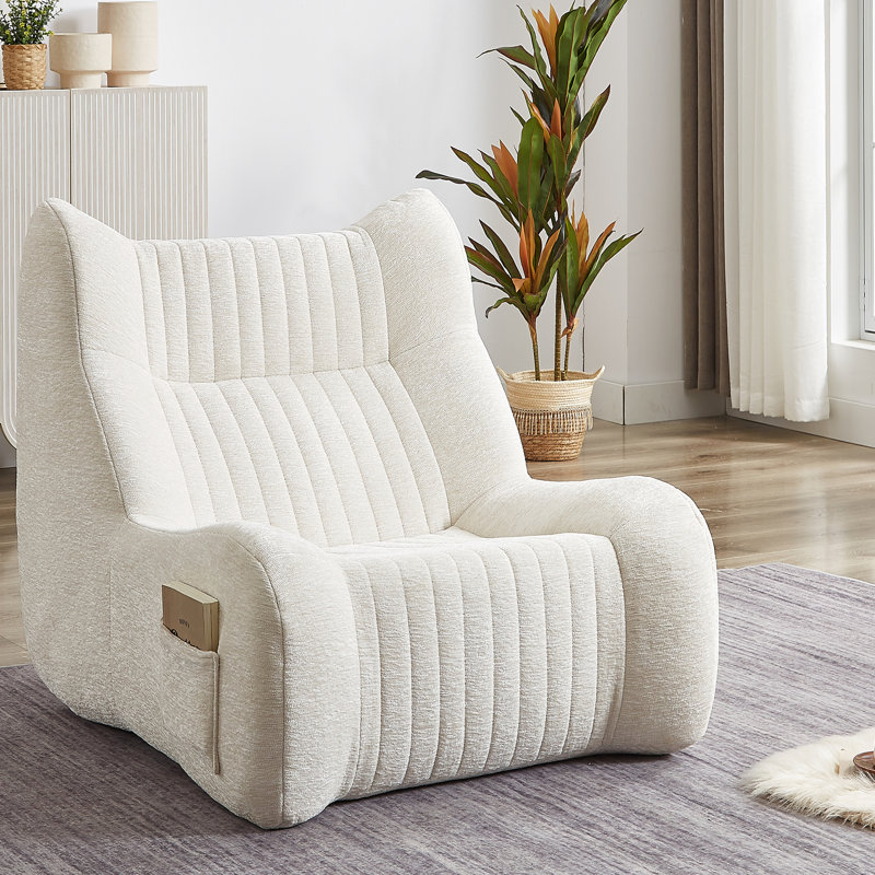 Bean Bag Chair For Adults With - High Sponge Filled, Chenille Wrapped Lazy Floor Lounging At Home Reading In Bedroom, White