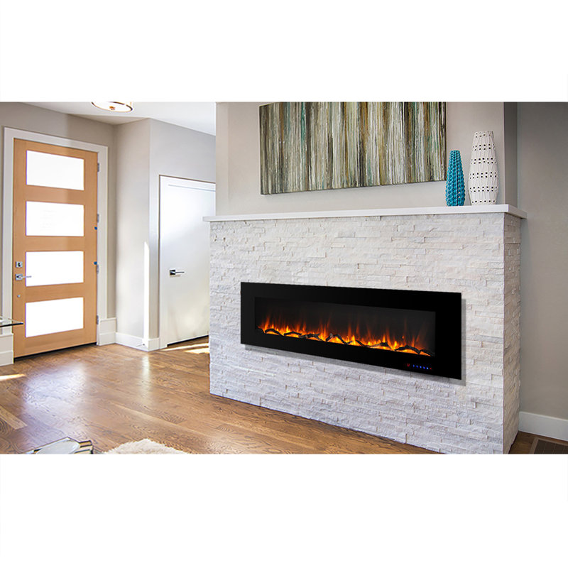 Nishant Wall Mounted Electric Fireplace, Black, 18.35" H x 72" W x 5" D