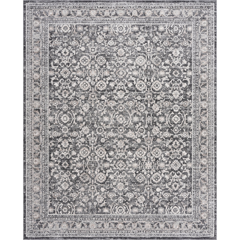 Tapis oriental gris foncé en polypropylène et polyester Saxton, Rectangle 7'11'' x 9'11''