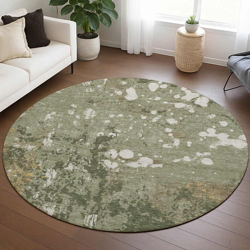 Machine Washable Indoor/Outdoor Chantille ACN2679 Abstract Rug, Sage, 8' Round