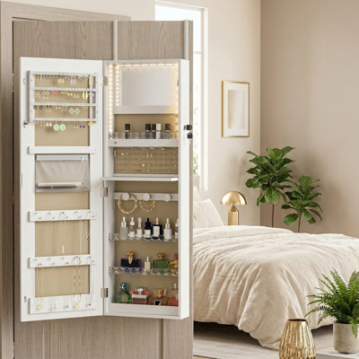 HOMCOM LED Mirror Jewellery Cabinet, Full Length Mirror with Storage, White