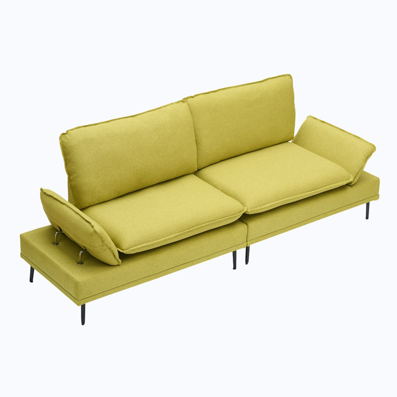 90.55" Woven Polyester Blend Sofa, Green Polyester Blend