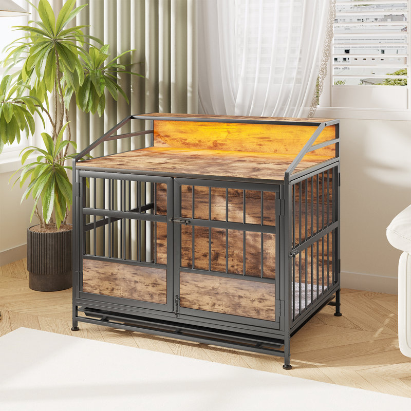Cage pour chien avec rangement en métal et portes doubles, H 31,5 po x l 15,75 po x P 34,65 po