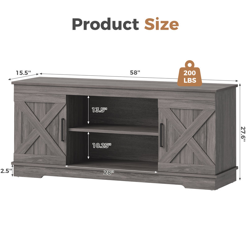 58'' Modern Farmhouse TV Stand for TVs up to 65", Natural Grey
