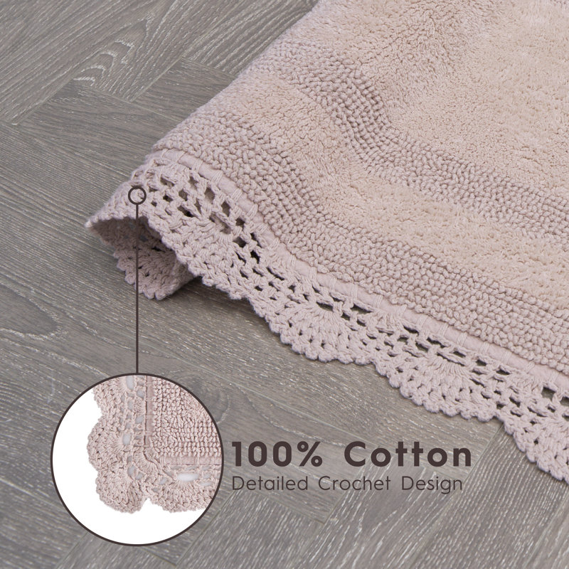 Laura Ashley Crochet Cotton 2 Pieces Bath Rugs, Blush