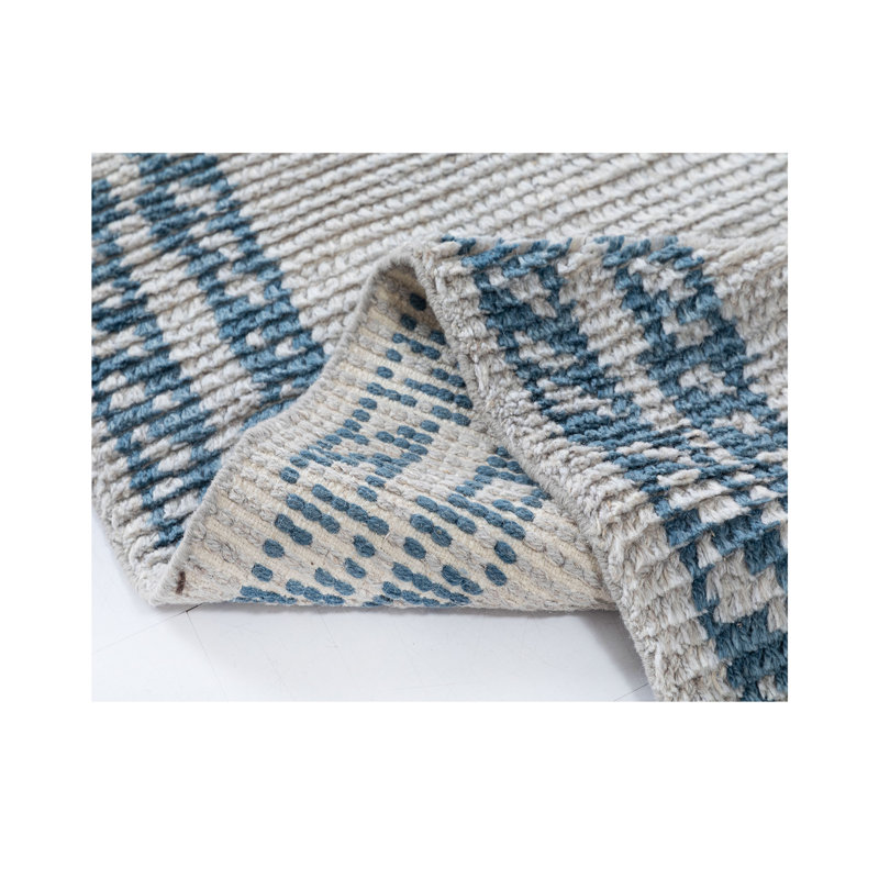 Wool Abstract Area Rug in Blue/Gray, Rectangle 12' x 15'