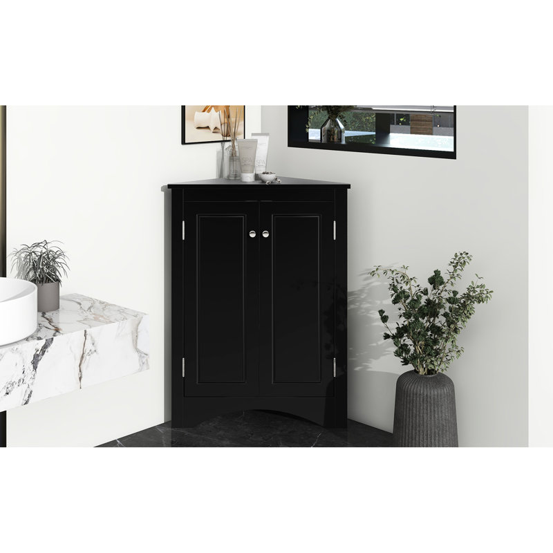 Armoire triangulaire noire avec tablettes réglables pour salle de bain moderne et espace spacieux, Noir