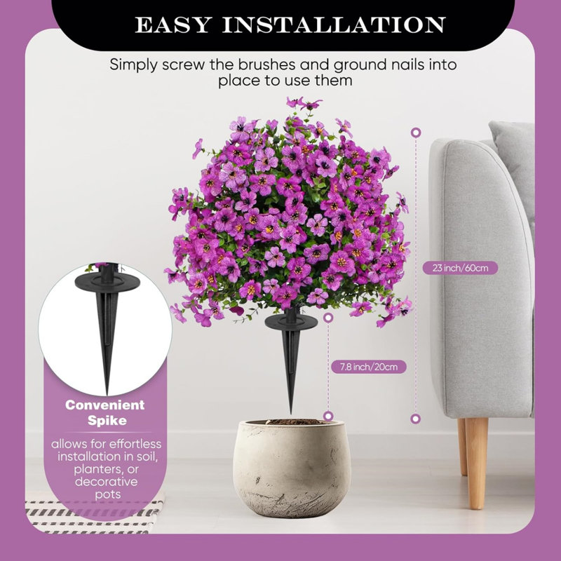 Artificial Flower Boxwood Topiary Ball with Spikes, Purple Violet