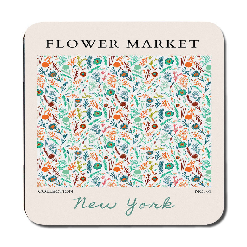 Flower Market Collection Placemat and Coaster Set with Wood Bottom New York Floral Artwork