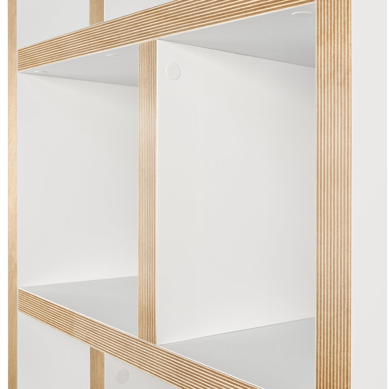 Bibliothèque en bois manufacturé Stetson, Blanc pure / contreplaqué, (4 tablettes) H 63 po x l 59 po x P 13 po