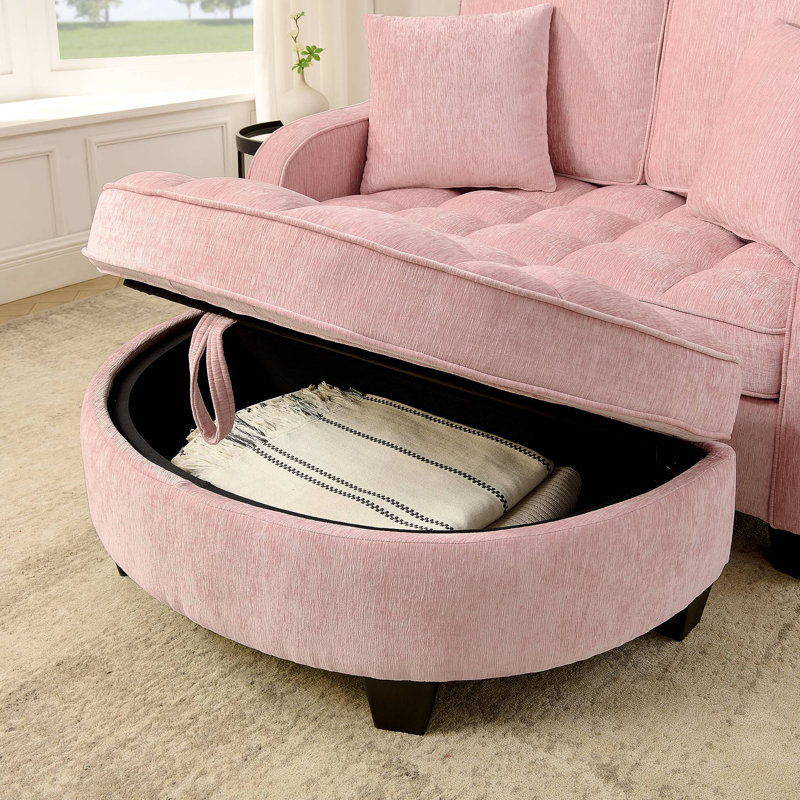 Two-Seater Sofa, Double Sofa Chaise Longue, With Irregular Armrests And Backrests, Footrest With Storage Space, Comes With Two Small Throw Pillows, Suitable For Living Room And Bedroom