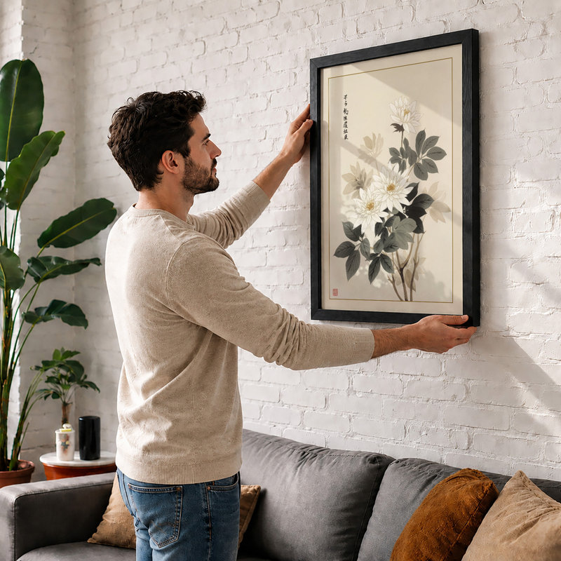Flowering Branch Japandi - Framed Print, A1 - 84.1 x 59.4 cm, Oak
