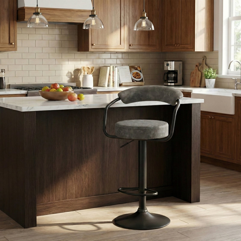 Ghent Swivel Upholstered Adjustable Height Counter Stool with Metal Frame, Grey