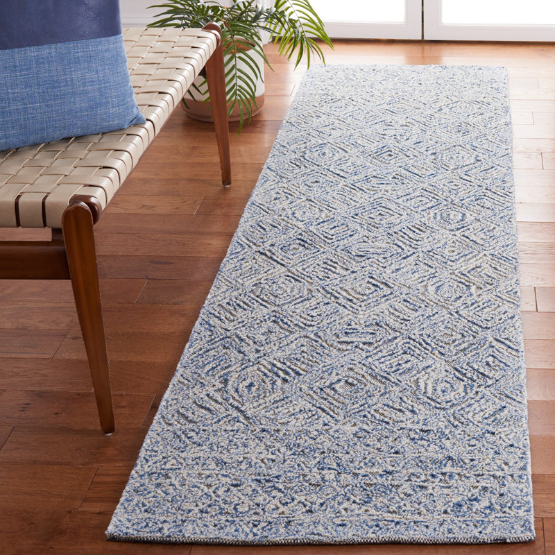 Tapis géométrique en laine / coton touffeté à la main Hadad, Tapis de couloir 2 pi 3 po x 9 pi