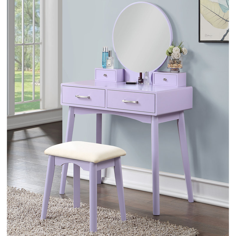 Purple Vanity Stool - Contemporary Design With Stool, Solid Frame, , 32.1"D Dimension Wood Vanity, Organize Your Makeup Essentials