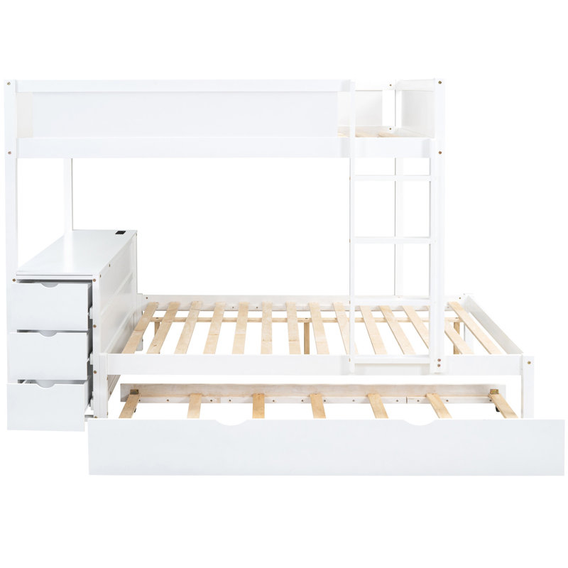 Lit superposé avec lit gigogne simple et bureau de rangement - Space Solution In White