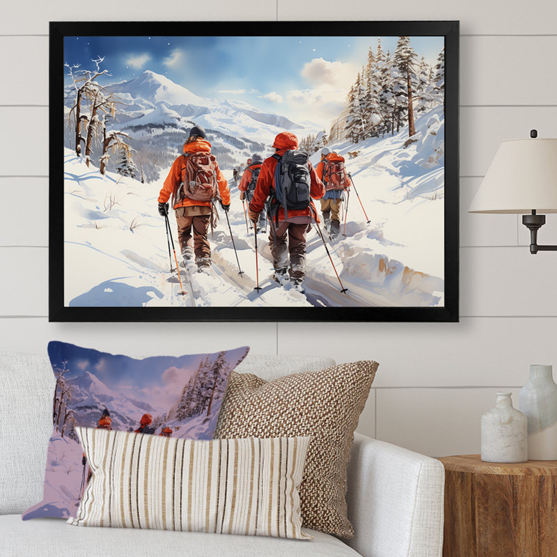 «Slope Randonnée Ski Expedition II» - art mural de randonnée, Cadre d'angle fermé noir, H 12 po x l 20 po x P 1 po