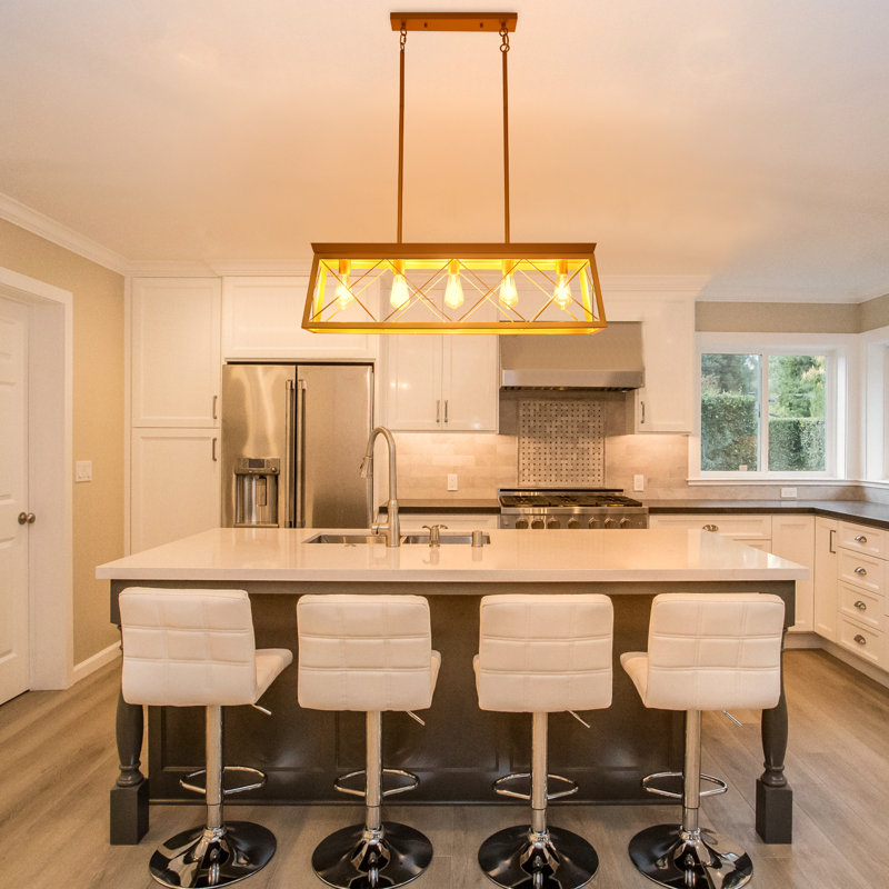 Ayling 5-Light 38" W Vintage Industrial Island Linear Chandelier with Rectangle Light Shade for Kitchen Island Dining Room