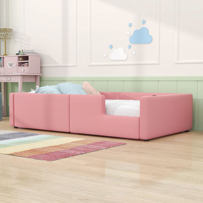 Twin Upholstered Platform Bed with Guardrails and Charging Station