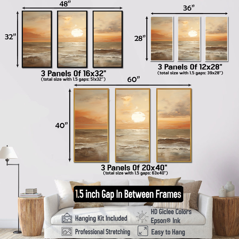 Pless - Coastal Sunset Canvas Art Set, White Floater Framed, 32" H x 48" W x 1" D
