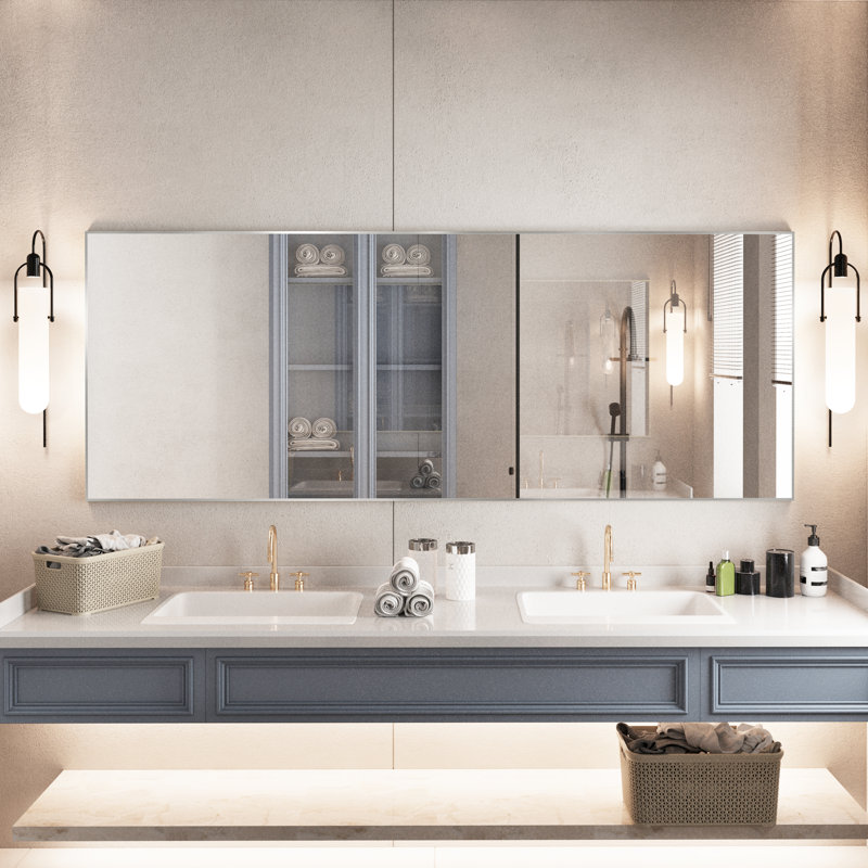 Miroir d'appoint Lesamuel, 32 po x 84 po, Nickel brossé, Rectangulaire