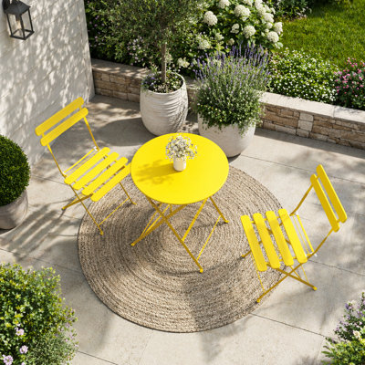 Bistro Table and Chairs Set of 2, 3 Piece Outdoor,Indoor Folding Patio Bistro Sets, Frame Foldable Coffee Tables for Balcony, Yard, Garden, Yellow