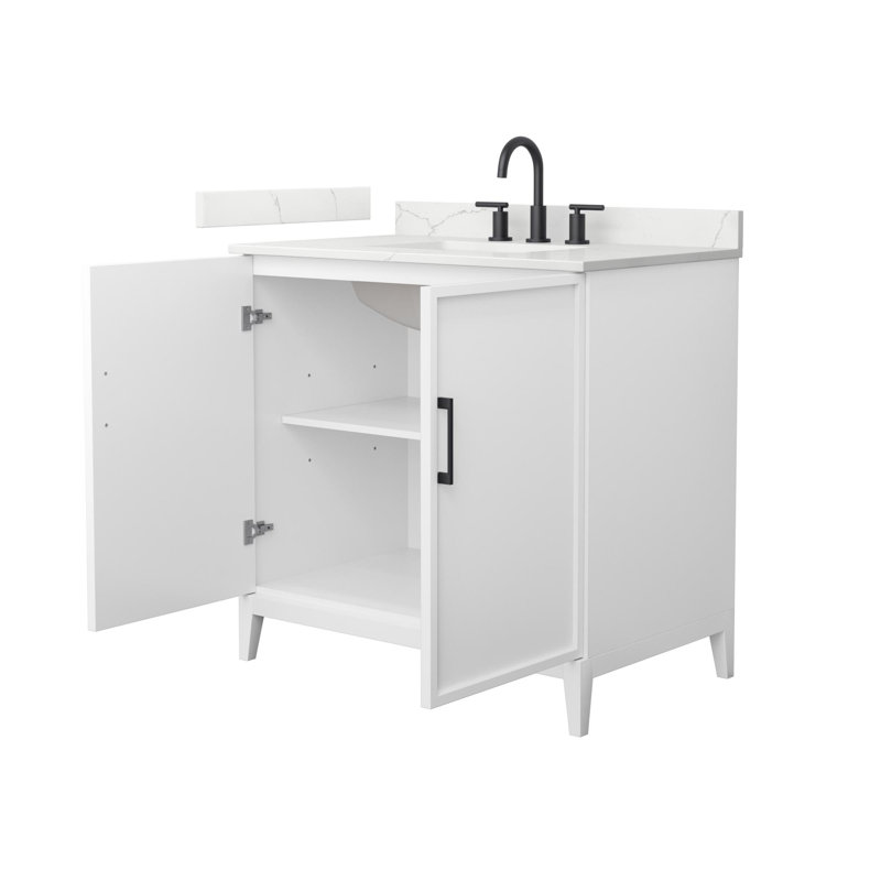 Ensemble de meuble-lavabo simple 36 po avec plateau en quartz Elan, Centre de 8 po, Noir mat