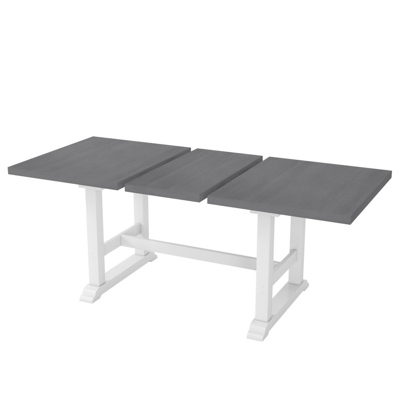 Ensemble de table de salle à manger à tréteaux extensible 76,9 pouces avec rallonge amovible TopMAX 6 pièces, ensemble de table de cuisine avec chaise d'appoint rembourrée et banc, blanc et gris