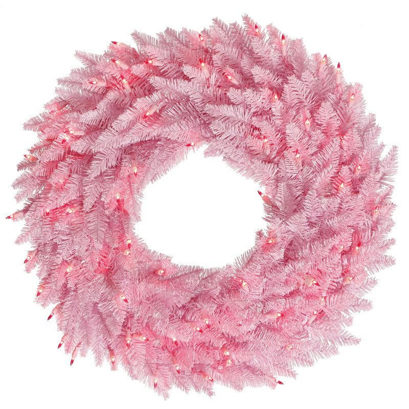 Couronne de sapin artificielle en PVC, Oui, H 30 po x l 30 po x P 5 po, Rose