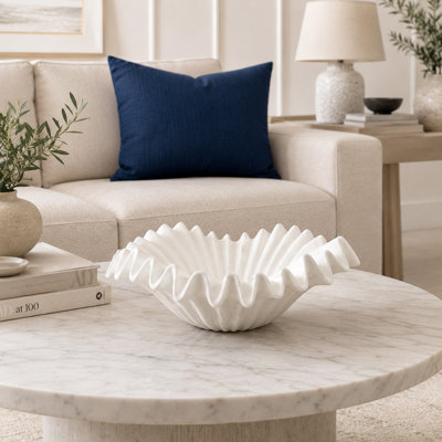 12'' White Resin Ruffle Decorative Bowl Centerpiece