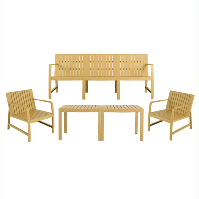 5-Piece Indoor/Outdoor Furniture Set - 3-Seater Sofa ,2 Chairs & 2 Coffee Tables Waterproof PP Material - Easy Assembly Patio Conversation Set