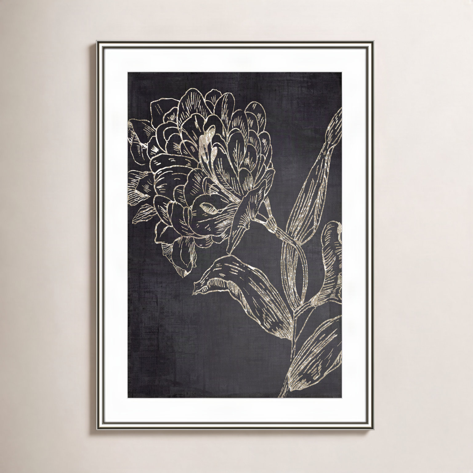 Clarendon "Golden Flower Folklore II" Print, 36.75" H x 26.75" W, Silver