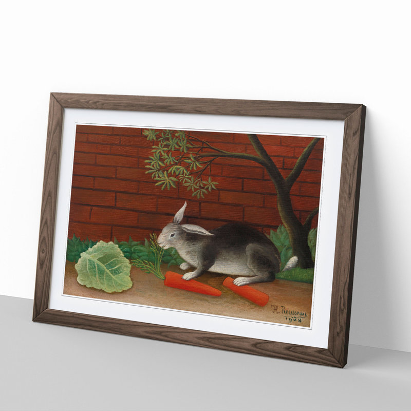 The Rabbit's Meal by Henri Rousseau - Picture Frame Painting, Walnut Framed, 27cm H x 36cm W x 2cm D