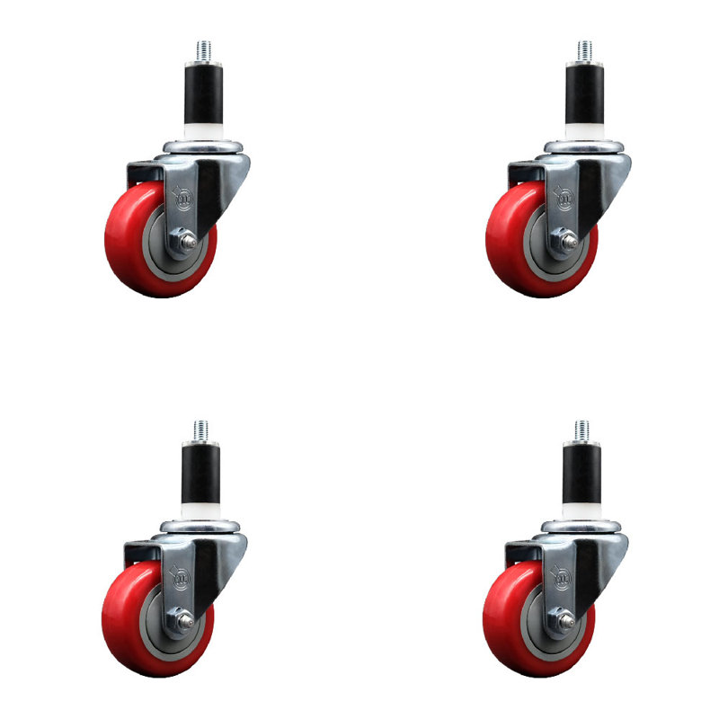 Ensemble de roulettes extensibles pivotantes en polyuréthane de 3 pouces et de 3/8 pouce SCC, Rouge