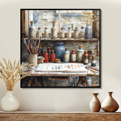 Orange Grey Vintage Artistic Paint Pots II - Boho Pottery Decor Wall Art Print