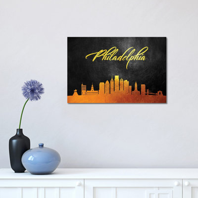 Philadelphia Pennsylvania Gold Skyline 1 Piece Wrapped Canvas Wall Art