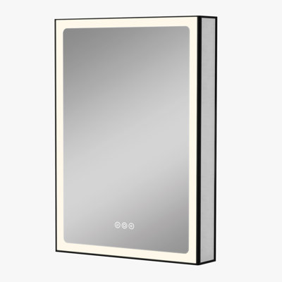 Armoire à pharmacie rectangulaire Grand avec l 20 po x H 28 po avec miroir, éclairage mural / encastré, tablettes en verre réglables