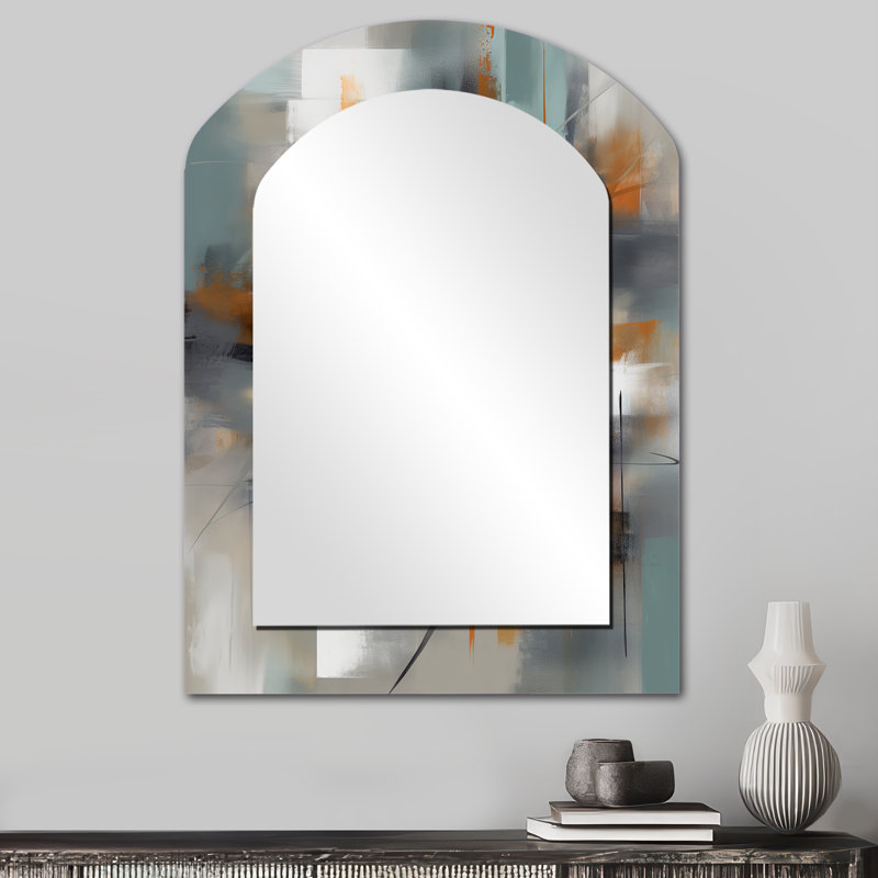 Abstract Design Shapes III - Abstract Collages Asymmetrical Unique Mirror, Orange Arch Large Wall Mirror, Printed Metal Art