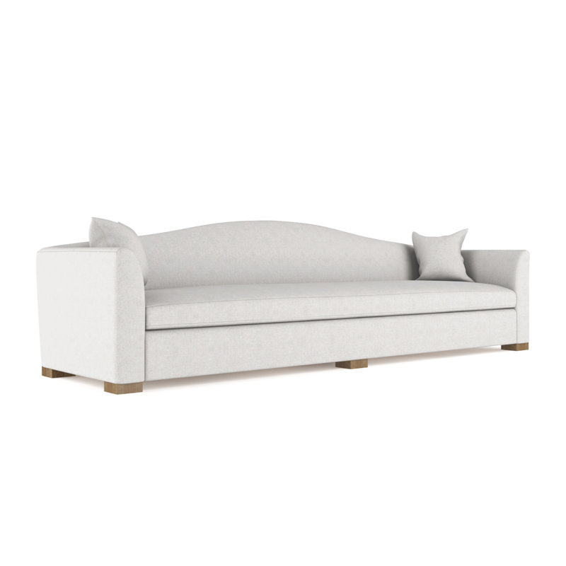 Horatio Camelback Taper Curved-Arm Extra Long Sofa, Plush Velvet Chocolate, Weathered, 33" H x 120" W x 36" D