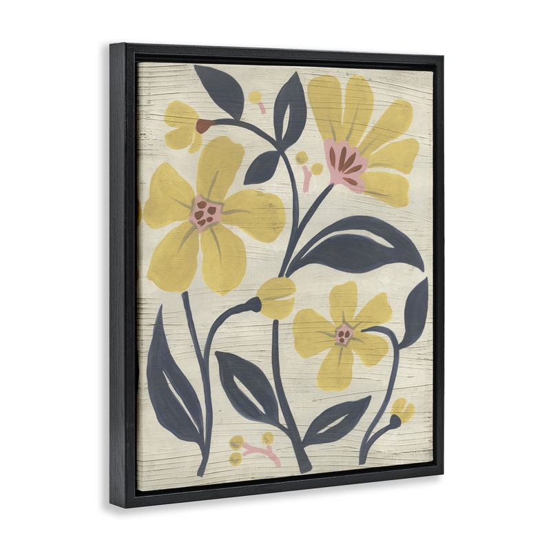 «Curved Bungalow Flowers», art mural encadré sur toile flottante brune, design par June Erica Vess, H 31 po x l 25 po
