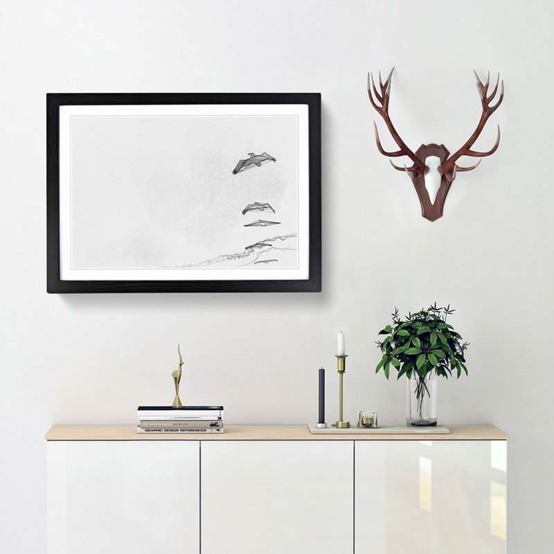 Pelican Formation in Abstract - Picture Frame Painting Print, 48cm H x 65cm W x 2cm D, Black Framed