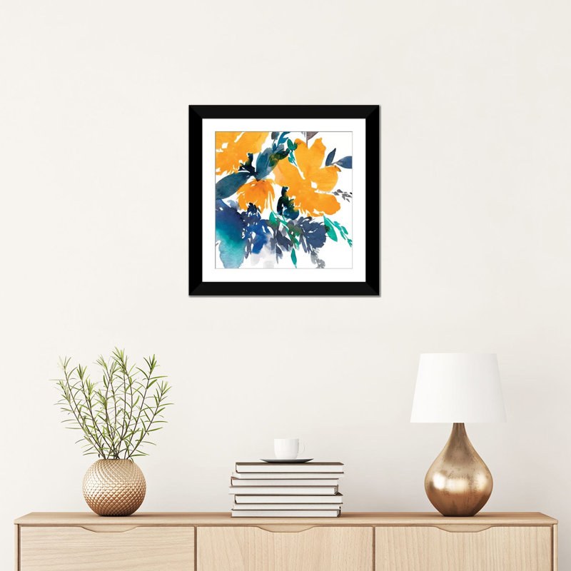 « fleur i », impression sur toile, H 16 po x l 16 po x P 1 po, Papier d'art encadré noir, Blanc