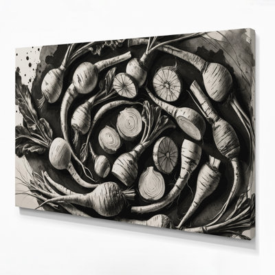 Vegetables Parsnip Black Canvas Wall Art